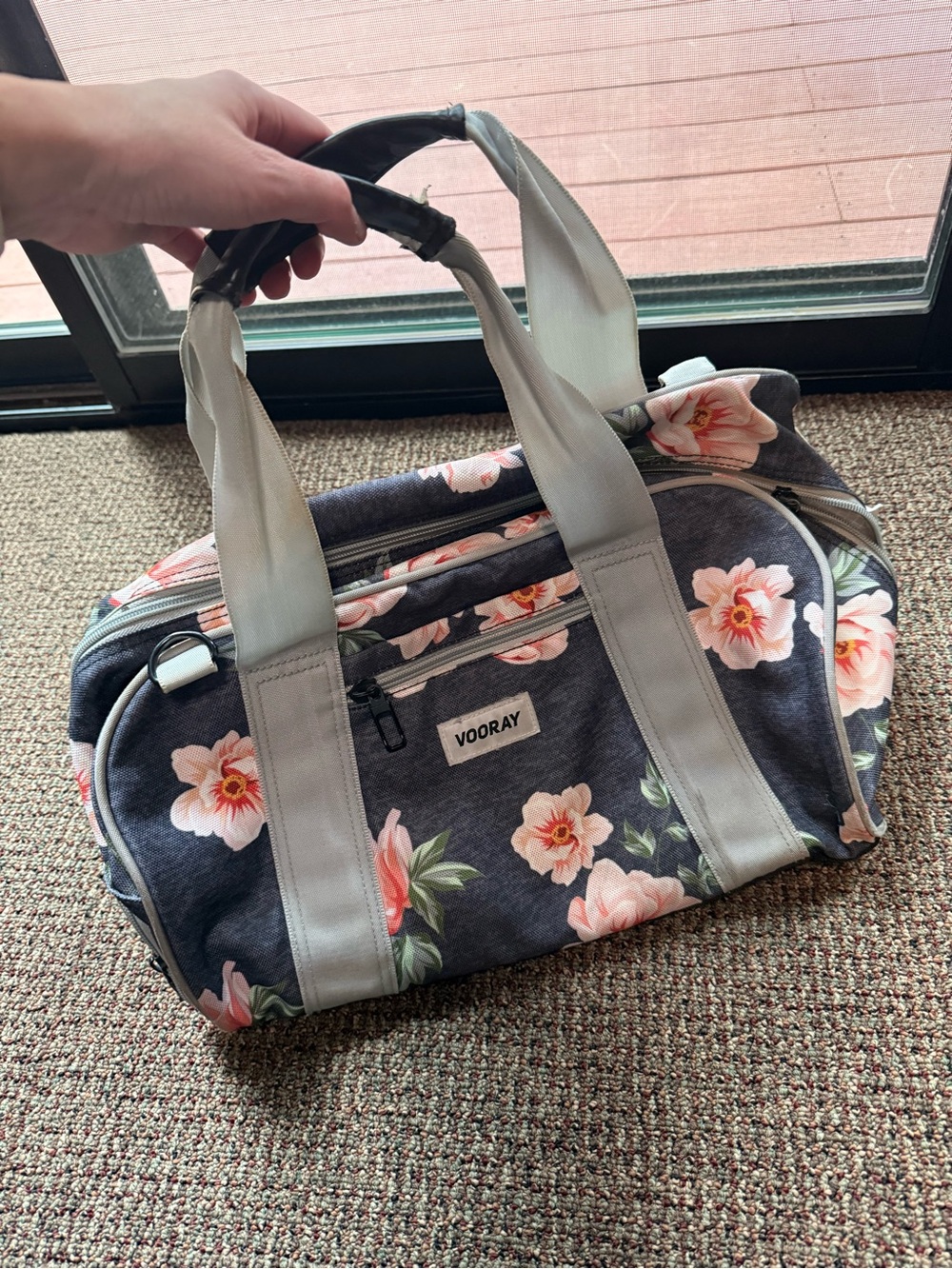 Women's Floral Travel Duffel Bag - Gray with Pink Flowers
